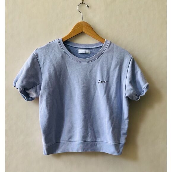 Oak + Fort Sweatshirt Top Size Medium Lavender Puff Sleeves Cropped - Picture 2 of 8